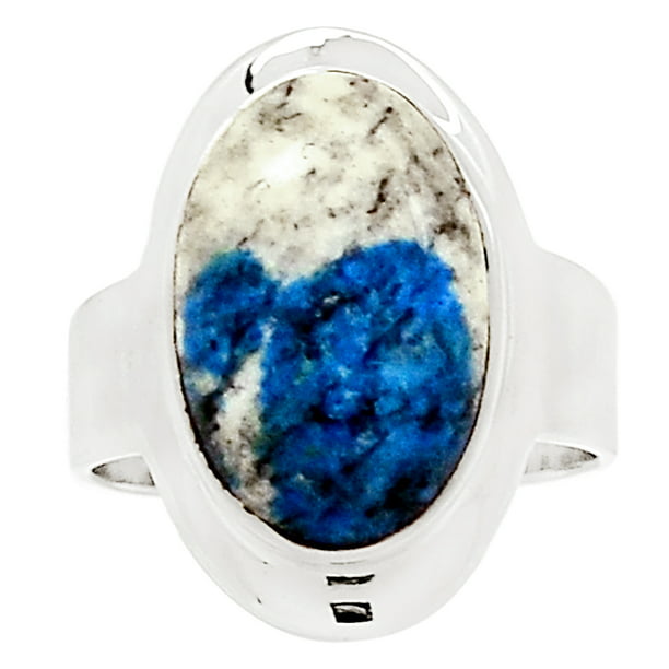 Azurite in Quartz Unique Jewelry Size 10 Solid 925 Sterling Silver Ring Natural K2 Blue 